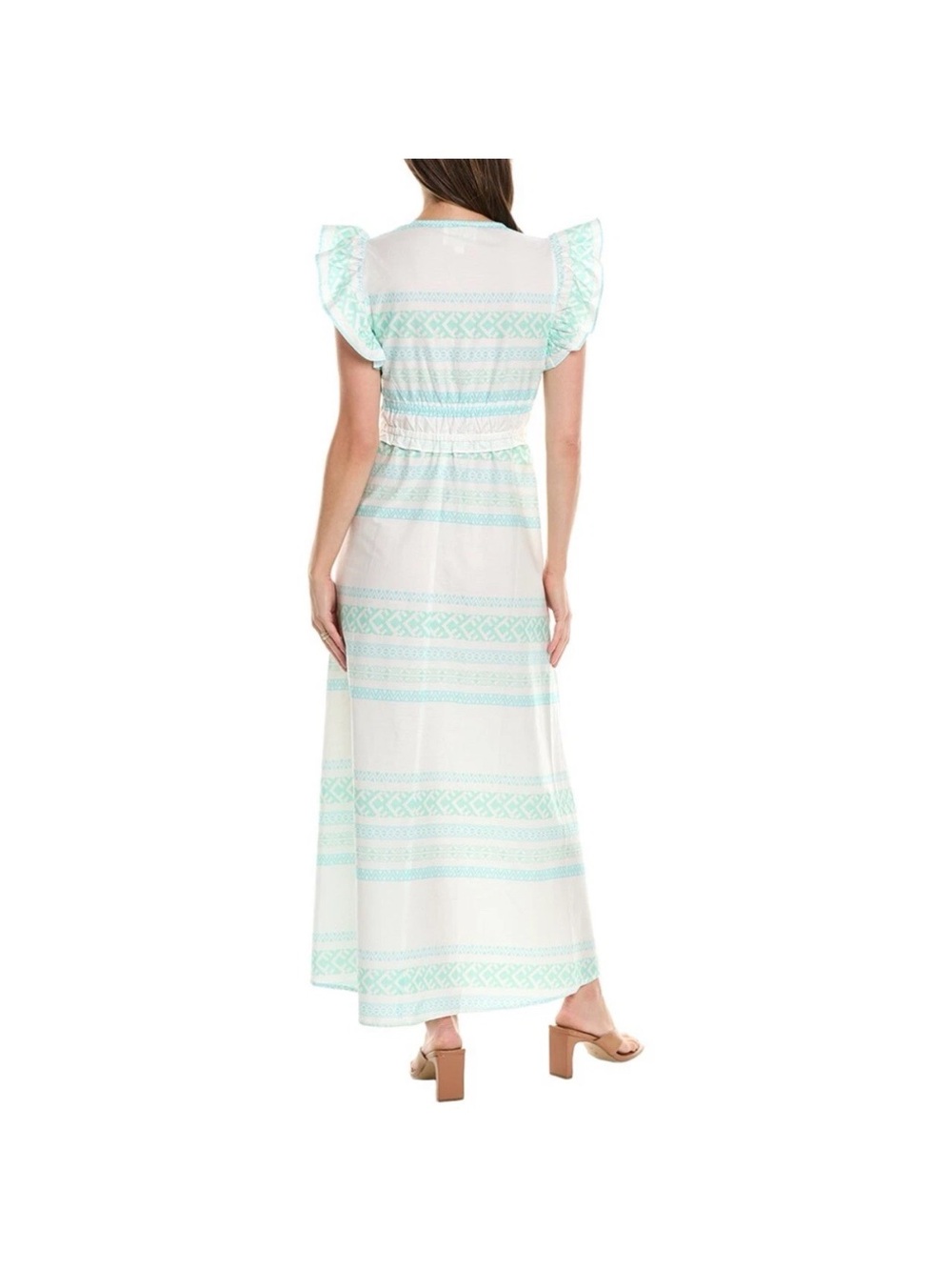 NWT Sail to Sable V-Neck Flutter Sleeve Maxi Dress Mint White XS - Picture 3 of 8